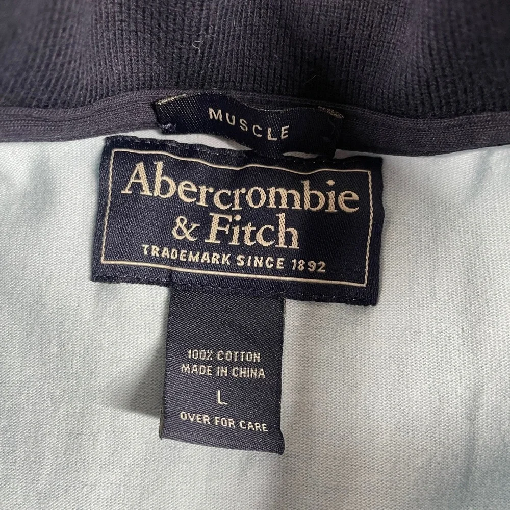 Abercrombie Fitch Polo Shirt Mens Large Muscle Fit Snap Button Y2K Retro Striped